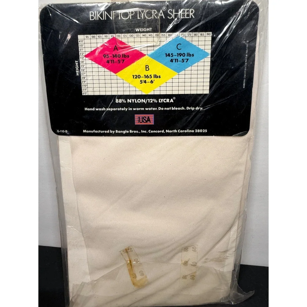 Vintage Gitano Bikini Top Lycra Sheer Pantyhose Carnation Sz B Made in USA